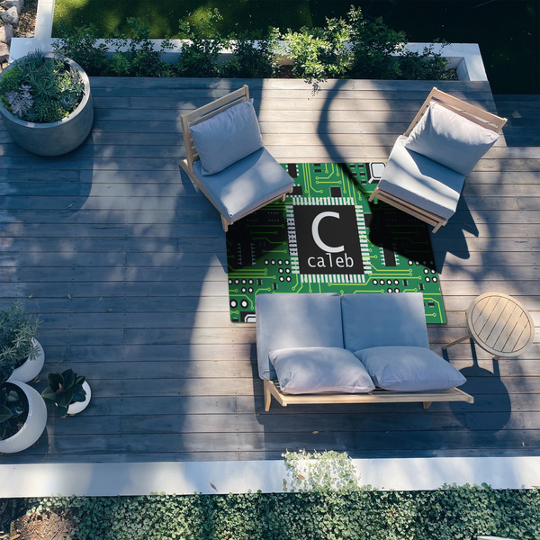 Circuit Board 5'x7' Patio Rug - In context