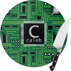 Circuit Board Round Glass Cutting Board - Small (Personalized)