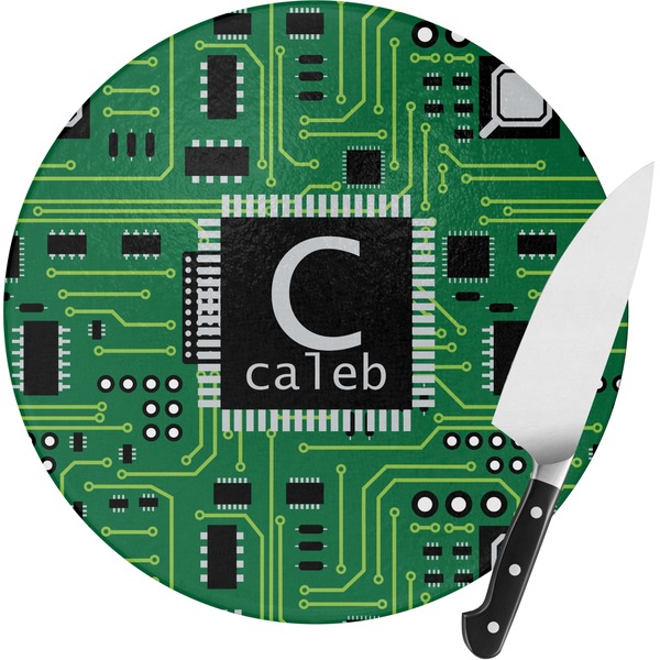 Custom Circuit Board Round Glass Cutting Board - Small (Personalized)