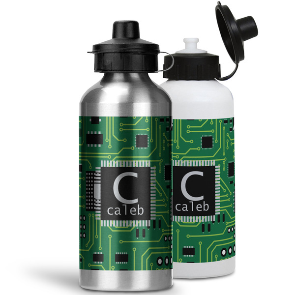 Circuit Board Aluminum Water Bottles - MAIN (white &silver)