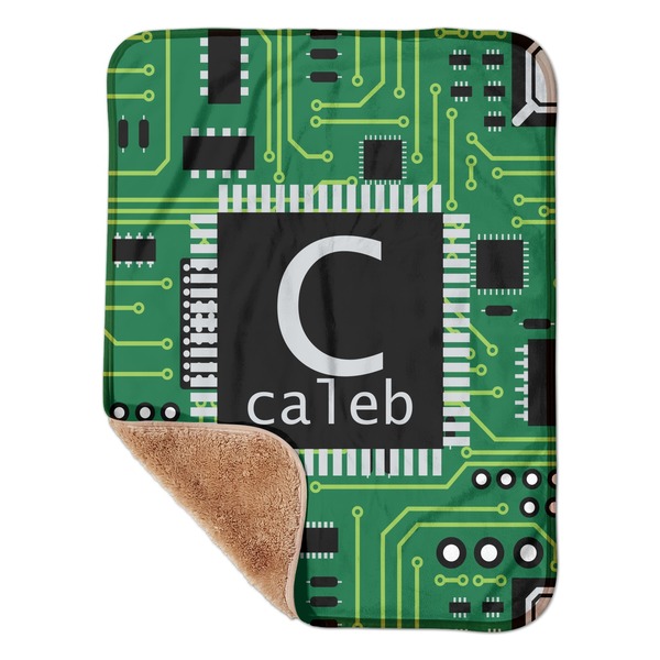 Custom Circuit Board Sherpa Baby Blanket - 30" x 40" w/ Name and Initial