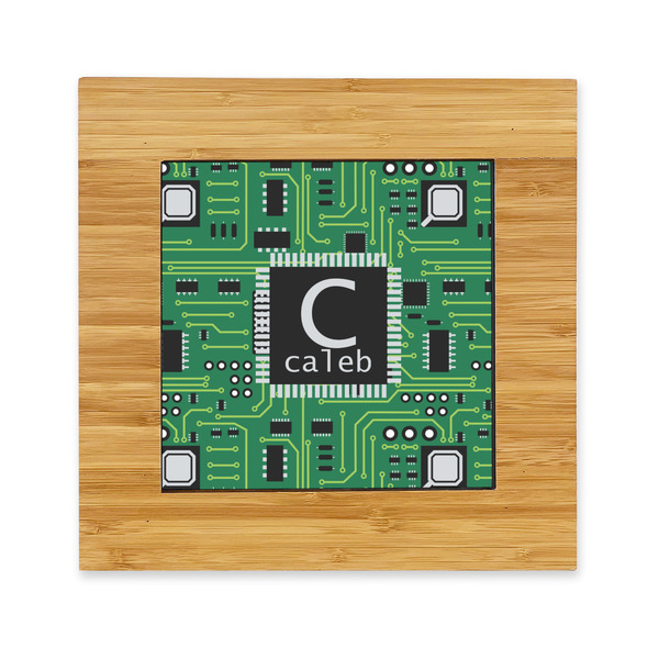 Custom Circuit Board Bamboo Trivet with Ceramic Tile Insert (Personalized)