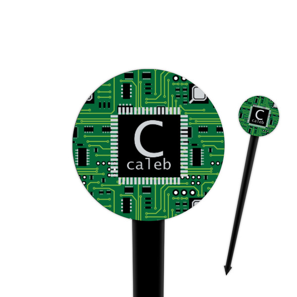 Custom Circuit Board 4" Round Plastic Food Picks - Black - Double Sided (Personalized)