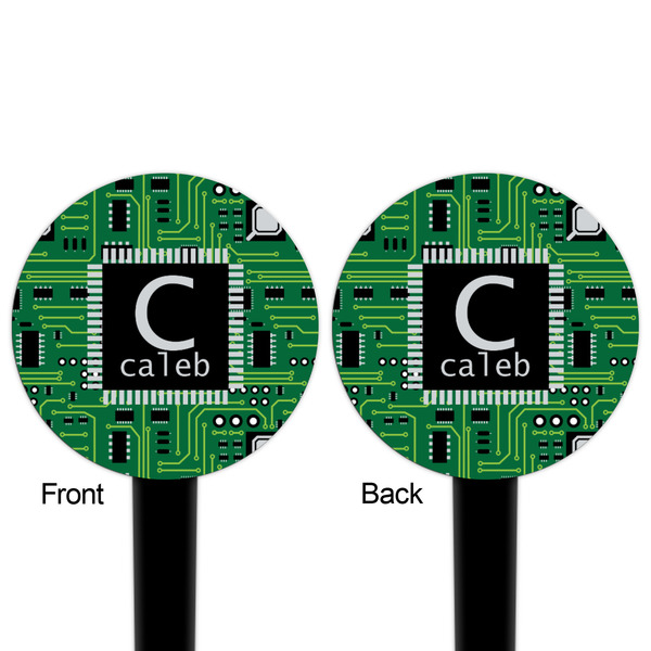 Circuit Board Black Plastic 4" Food Pick - Round - Double Sided - Front & Back