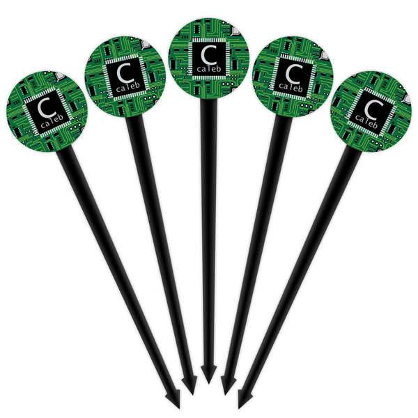 Circuit Board Black Plastic 4" Food Pick - Round - Fan View