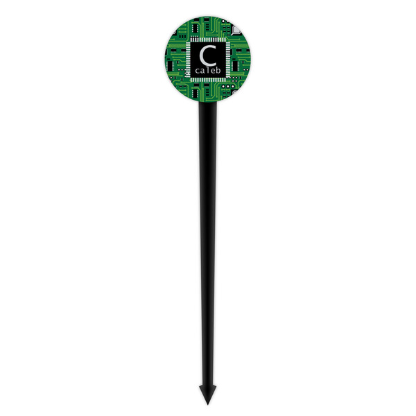 Circuit Board Black Plastic 4" Food Pick - Round - Single Pick