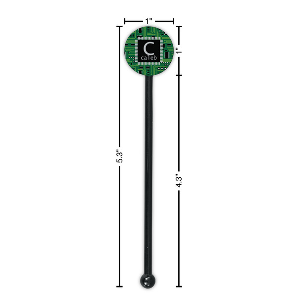 Circuit Board Black Plastic 5.5" Stir Stick - Round - Dimensions