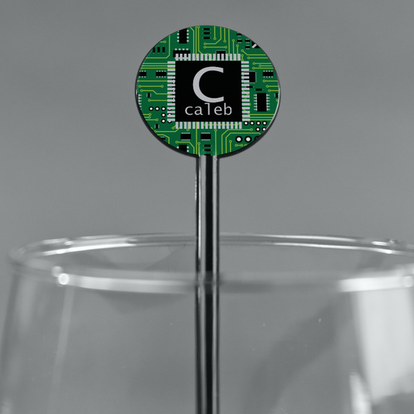 Circuit Board Black Plastic 5.5" Stir Stick - Round - Main