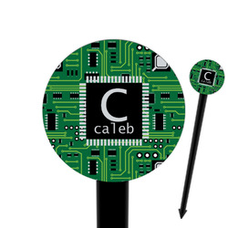 Circuit Board 6" Round Plastic Food Picks - Black - Single Sided (Personalized)