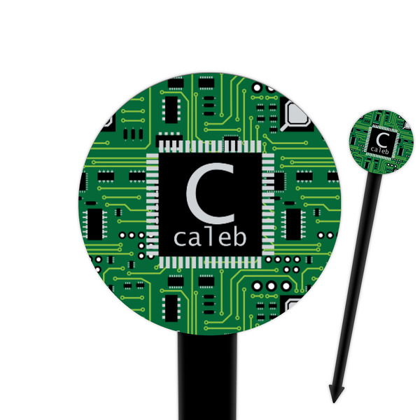 Custom Circuit Board 6" Round Plastic Food Picks - Black - Single Sided (Personalized)
