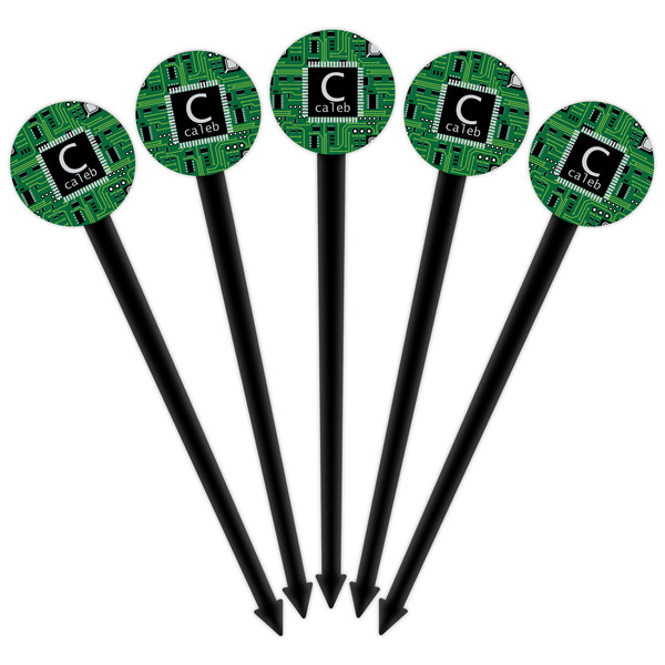 Circuit Board Black Plastic 6" Food Pick - Round - Fan View