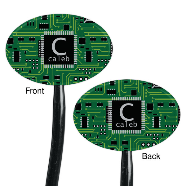 Circuit Board Black Plastic 7" Stir Stick - Double Sided - Oval - Front & Back