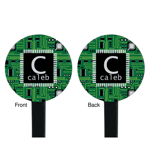 Circuit Board Black Plastic 7" Stir Stick - Double Sided - Round - Front & Back