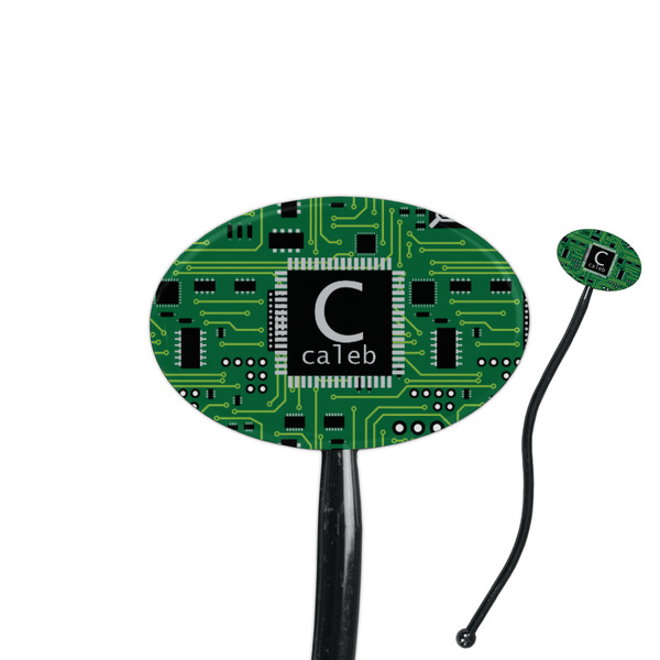 Custom Circuit Board 7" Oval Plastic Stir Sticks - Black - Single Sided (Personalized)