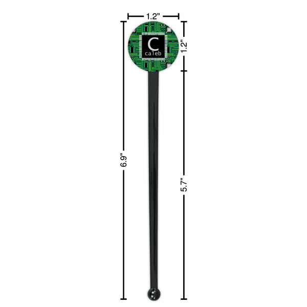 Circuit Board Black Plastic 7" Stir Stick - Round - Dimensions