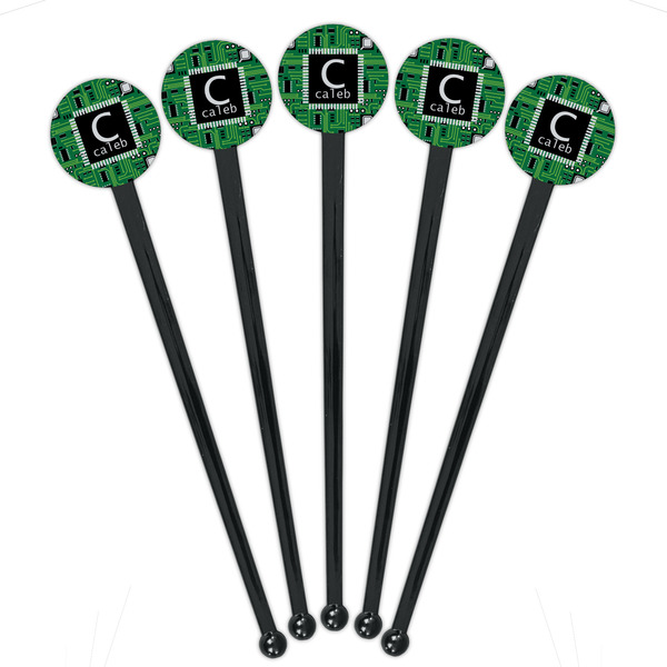 Circuit Board Black Plastic 7" Stir Stick - Round - Fan View