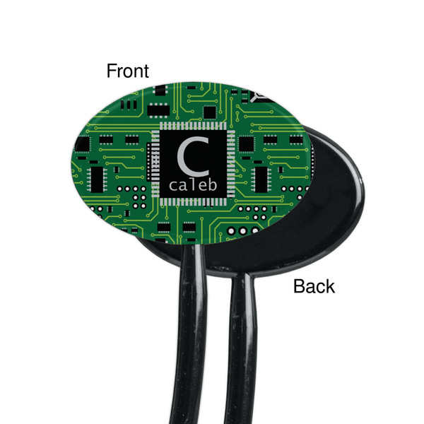 Circuit Board Black Plastic 7" Stir Stick - Single Sided - Oval - Front & Back