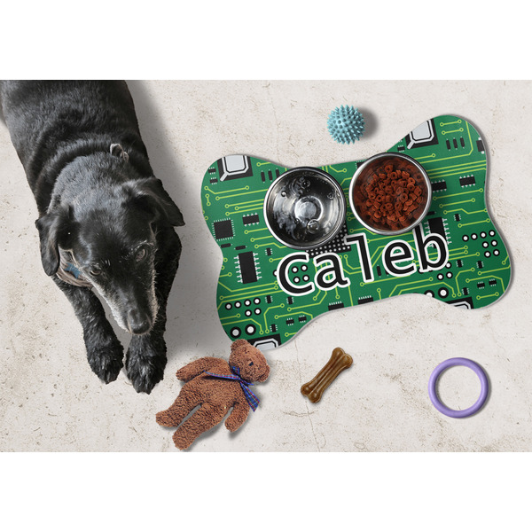 Circuit Board Bone Shaped Mat w/ Food & Water