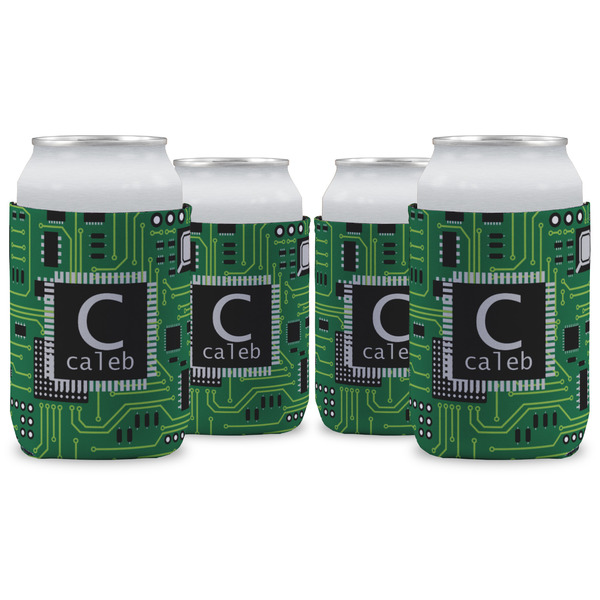 Custom Circuit Board Can Cooler (12 oz) - Set of 4 w/ Name and Initial