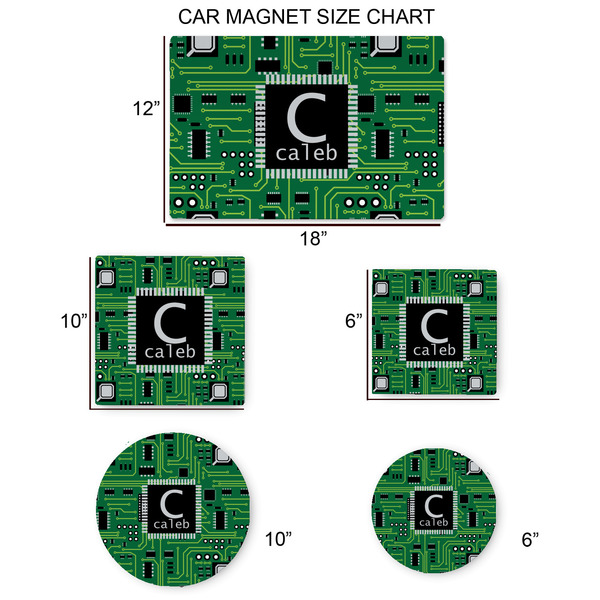 Circuit Board Car Magnets - SIZE CHART