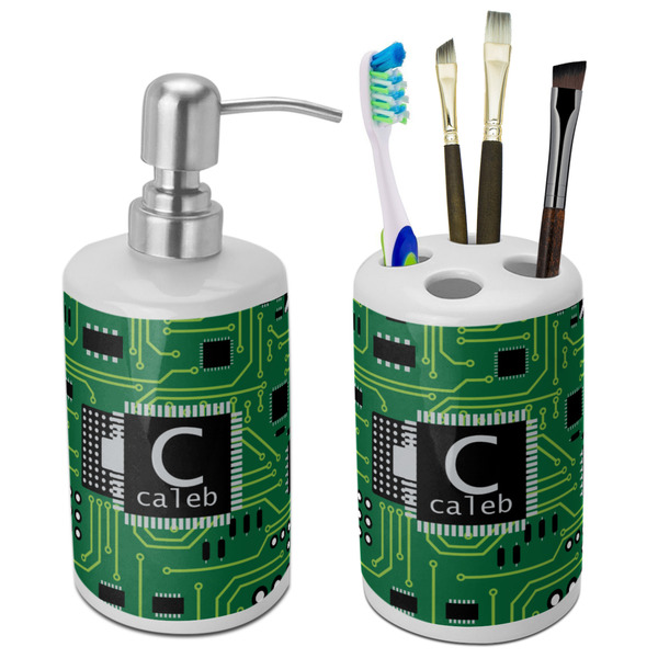 Custom Circuit Board Ceramic Bathroom Accessories Set (Personalized)