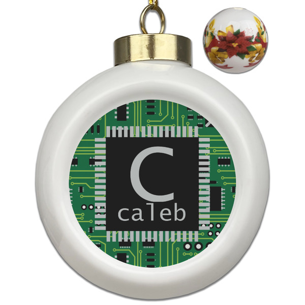 Custom Circuit Board Ceramic Ball Ornaments - Poinsettia Garland (Personalized)