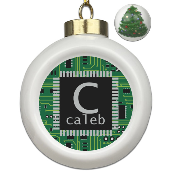 Custom Circuit Board Ceramic Ball Ornament - Christmas Tree (Personalized)