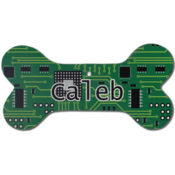 Circuit Board Ceramic Dog Ornament - Front w/ Name and Initial