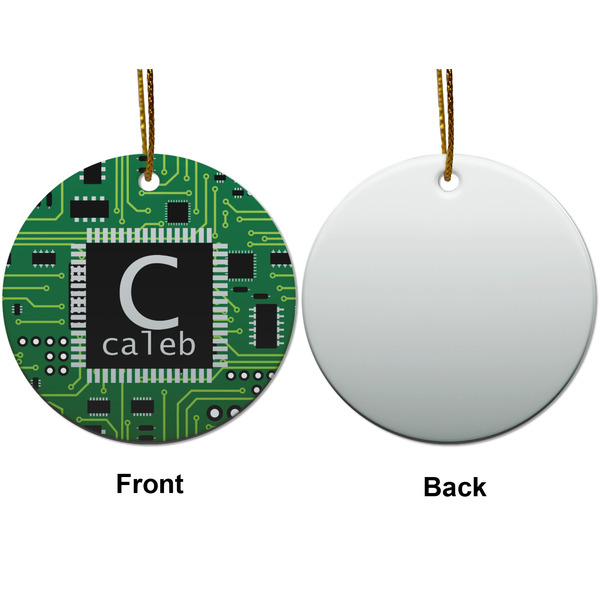 Circuit Board Ceramic Flat Ornament - Circle Front & Back (APPROVAL)