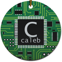 Circuit Board Round Ceramic Ornament w/ Name and Initial