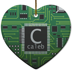 Circuit Board Heart Ceramic Ornament w/ Name and Initial