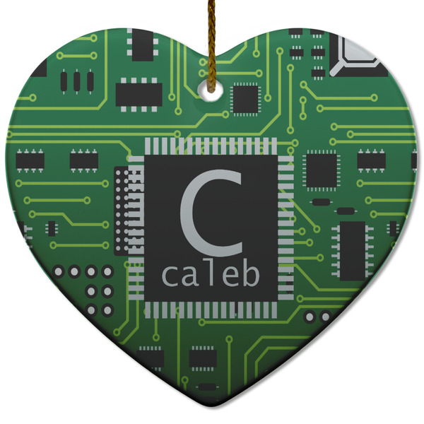 Custom Circuit Board Heart Ceramic Ornament w/ Name and Initial