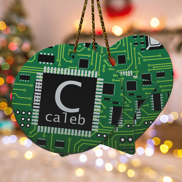 Custom Circuit Board Ceramic Ornament w/ Name and Initial