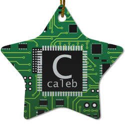 Circuit Board Star Ceramic Ornament w/ Name and Initial