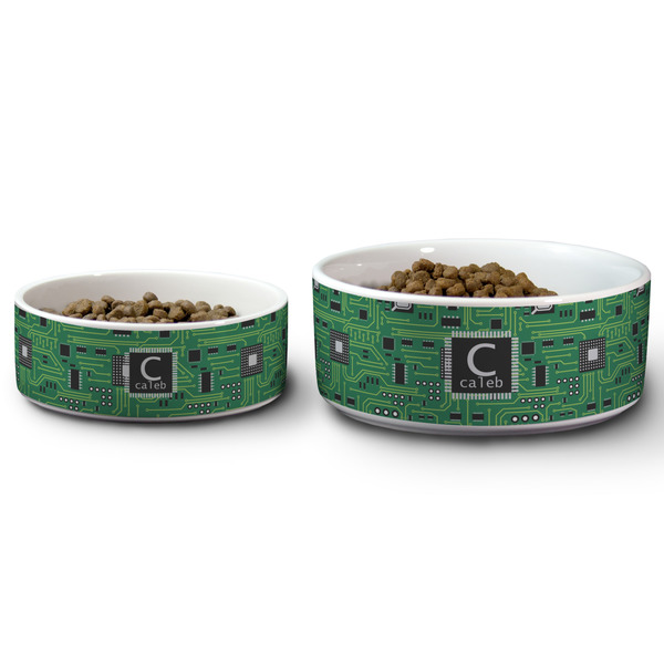 Circuit Board Ceramic Dog Bowls - Size Comparison