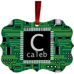 Circuit Board Metal Frame Ornament - Double Sided w/ Name and Initial