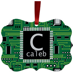 Circuit Board Metal Frame Ornament - Double Sided w/ Name and Initial