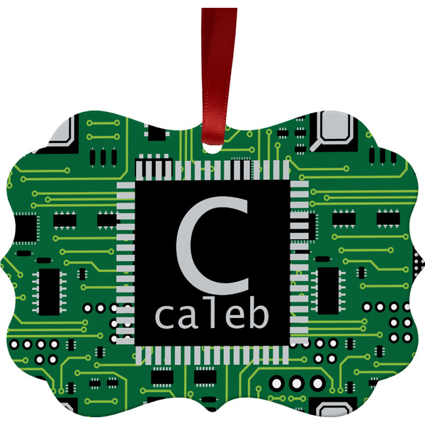 Custom Circuit Board Metal Frame Ornament - Double Sided w/ Name and Initial