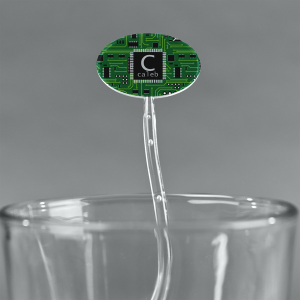 Circuit Board Clear Plastic 7" Stir Stick - Oval - Main