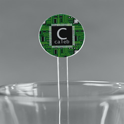 Circuit Board 7" Round Plastic Stir Sticks - Clear (Personalized)