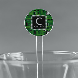 Circuit Board 5.5" Round Plastic Stir Sticks - Clear (Personalized)
