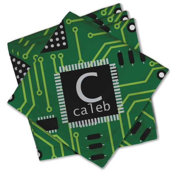 Custom Circuit Board Cloth Cocktail Napkins - Set of 4 w/ Name and Initial