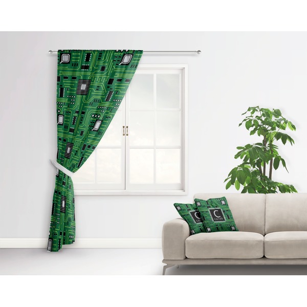Circuit Board Curtain With Window and Rod - in Room Matching Pillow