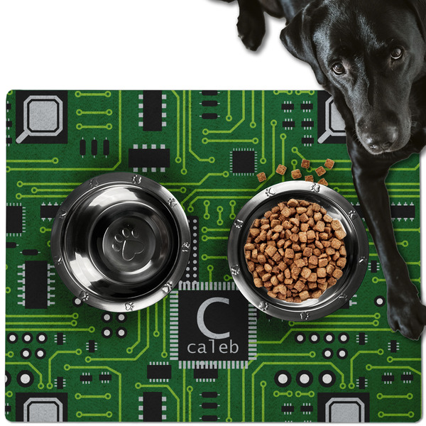 Custom Circuit Board Dog Food Mat - Large w/ Name and Initial