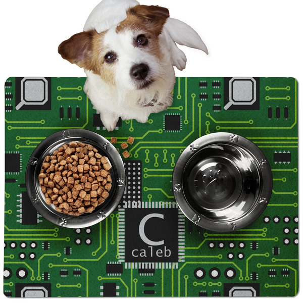 Custom Circuit Board Dog Food Mat - Medium w/ Name and Initial