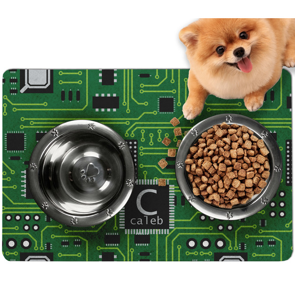 Custom Circuit Board Dog Food Mat - Small w/ Name and Initial