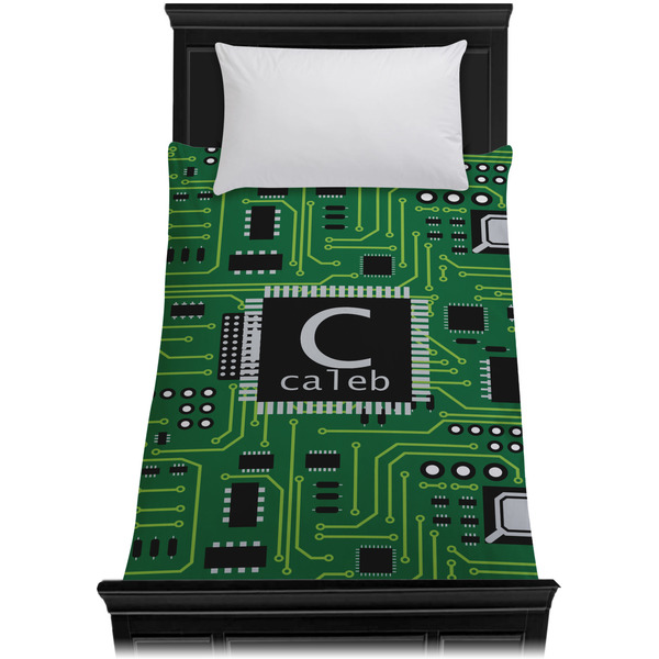 Circuit Board Duvet Cover - Twin - On Bed - No Prop