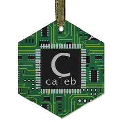 Circuit Board Flat Glass Ornament - Hexagon w/ Name and Initial