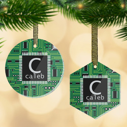 Circuit Board Flat Glass Ornament w/ Name and Initial