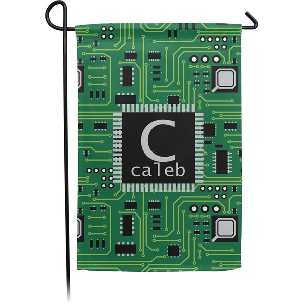 Custom Circuit Board Small Garden Flag - Double Sided w/ Name and Initial